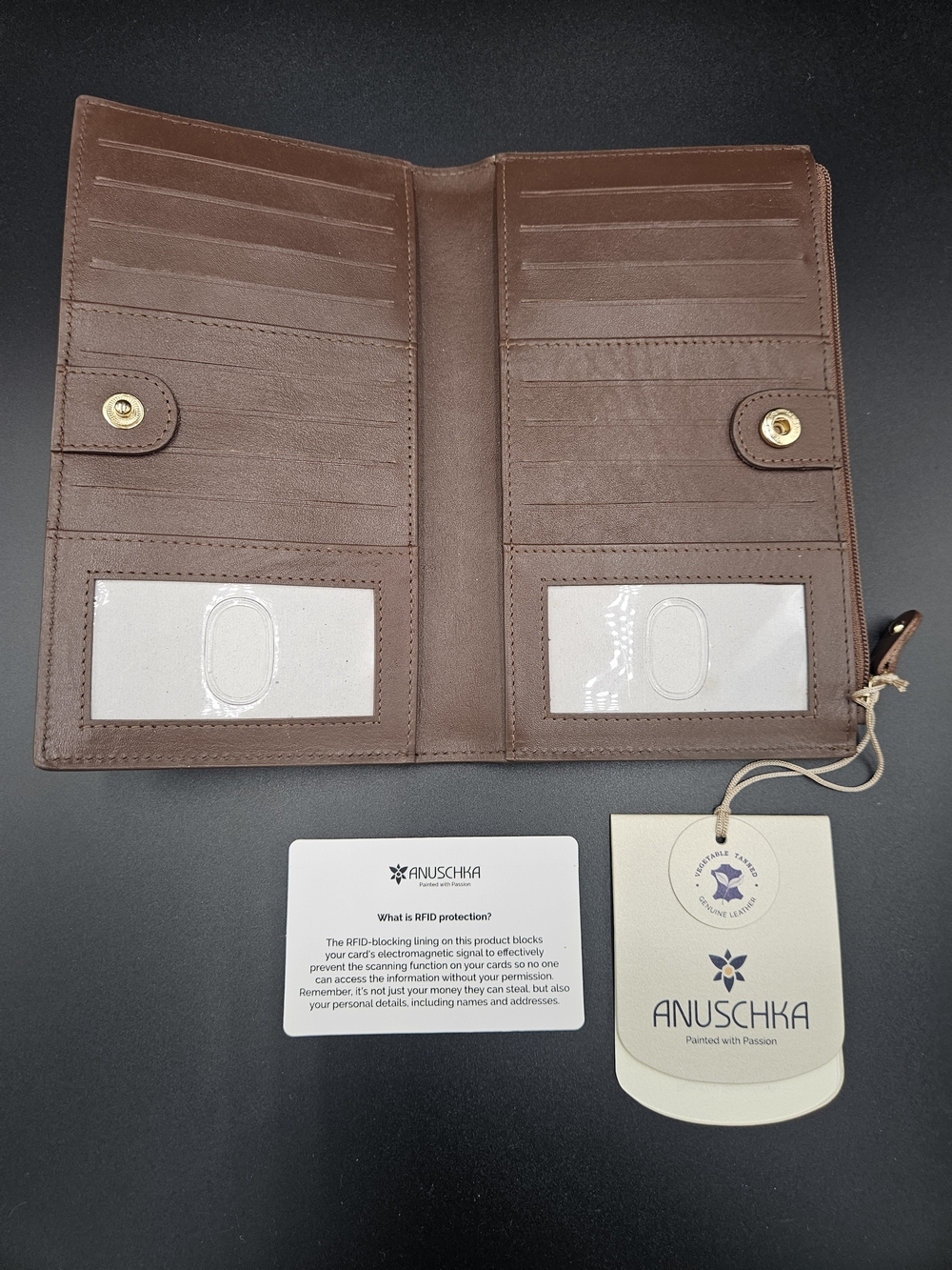 Anuschka Bronze Embossed Floral Butterfly RFID Leather Wallet Clutch NWT - Picture 3 of 9